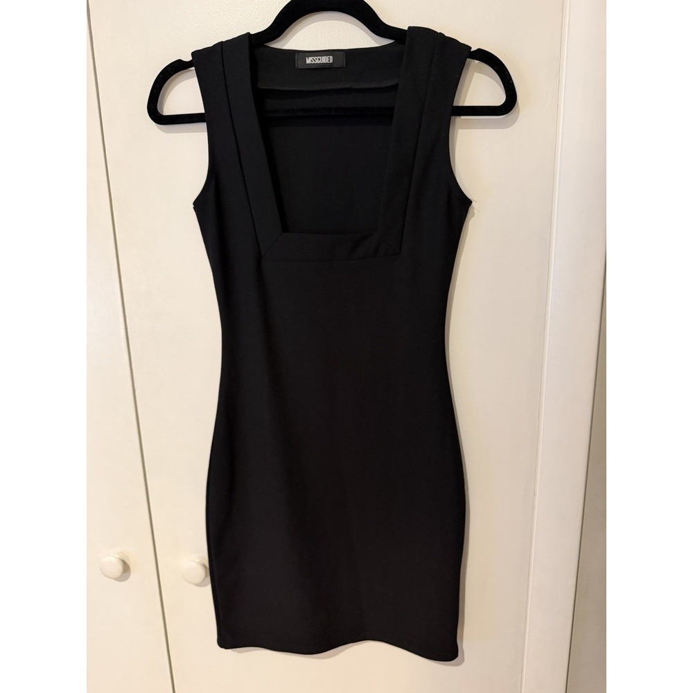 Missguided Dress Womens Size 2 Black Bodycon Ribbed Square Neck Mini